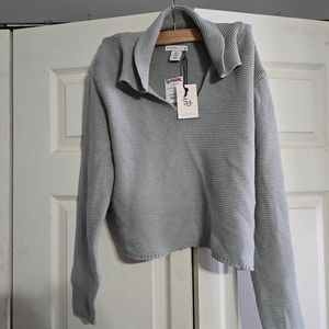 Reposh, new w/o tag Sincerely Jules Light Mint-Gray Collared V-Neck Sweater